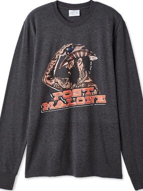 Post Malone Black Long-Sleeve Graphic Shirt - Dark Grey Posty Co. Size Large NEW